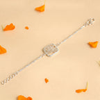 ALVENZA Silver Radhe Radhe Rakhi – Elegant & Spiritual Design for Brothers