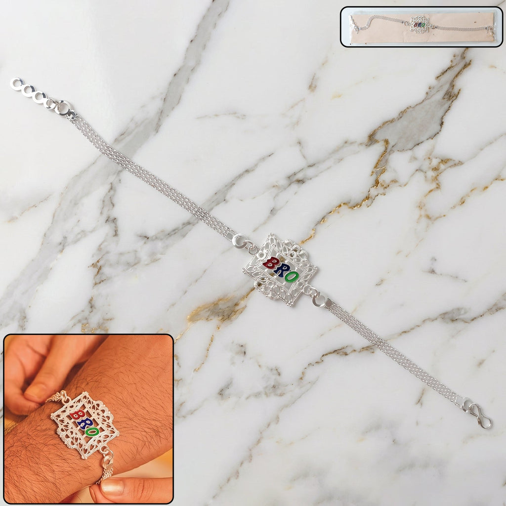 ALVENZA Silver Rakhi for Brother - Elegant Designer Square Frame