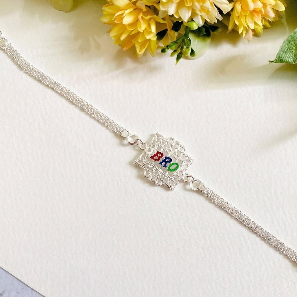 ALVENZA Silver Rakhi for Brother - Elegant Designer Square Frame