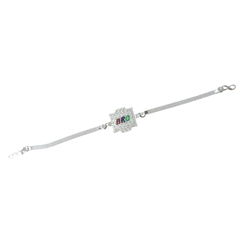 ALVENZA Silver Rakhi for Brother - Elegant Designer Square Frame