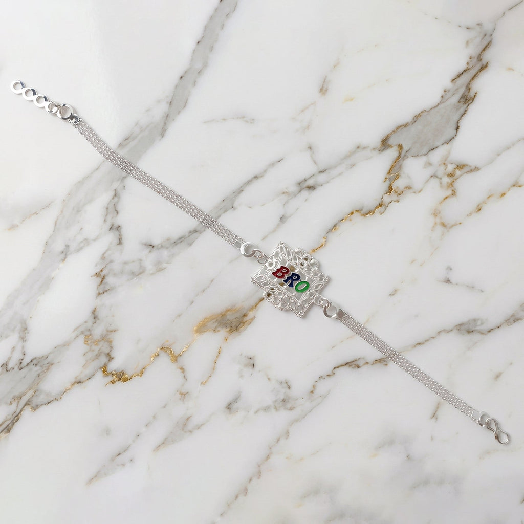 ALVENZA Silver Rakhi for Brother - Elegant Designer Square Frame