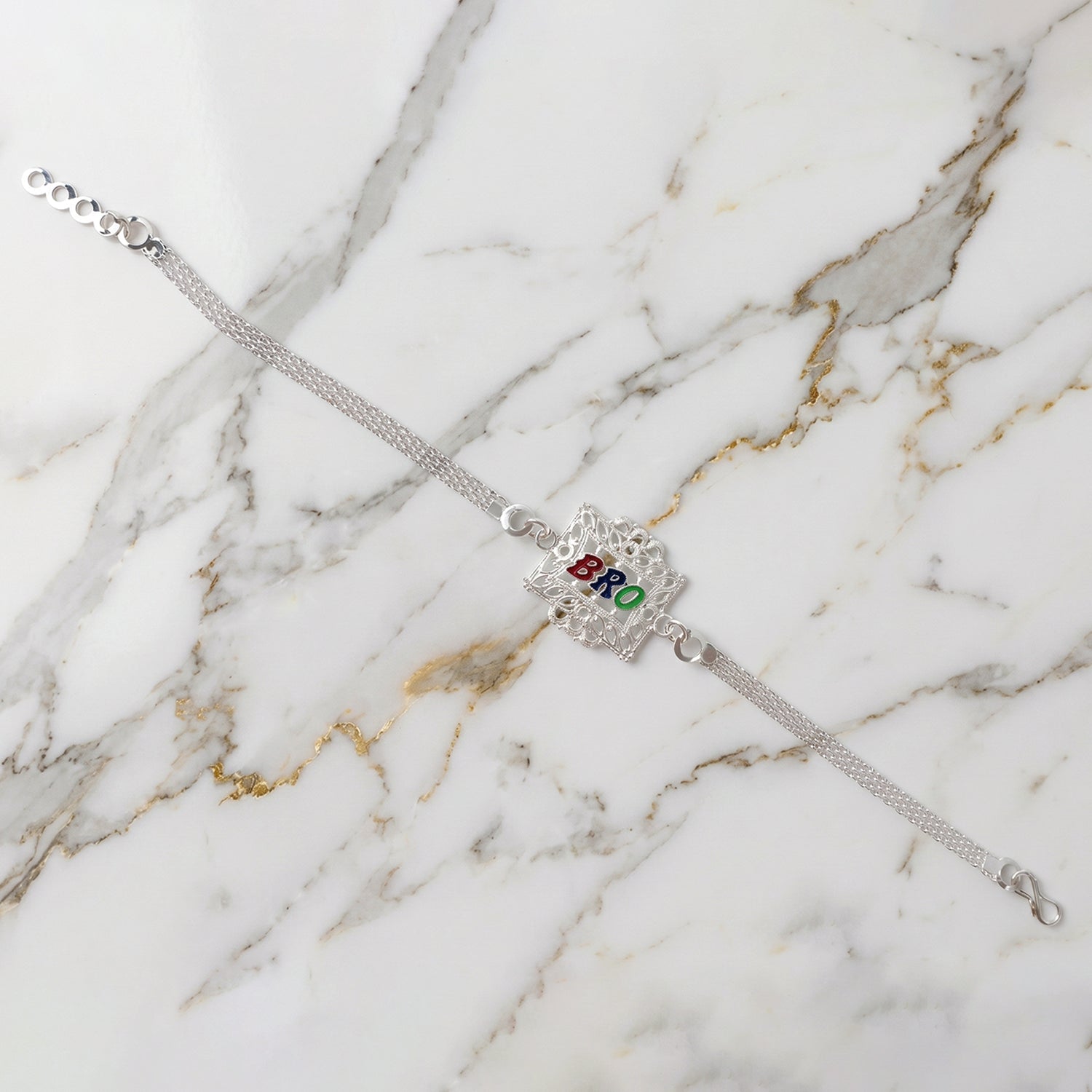 ALVENZA Silver Rakhi for Brother - Elegant Designer Square Frame