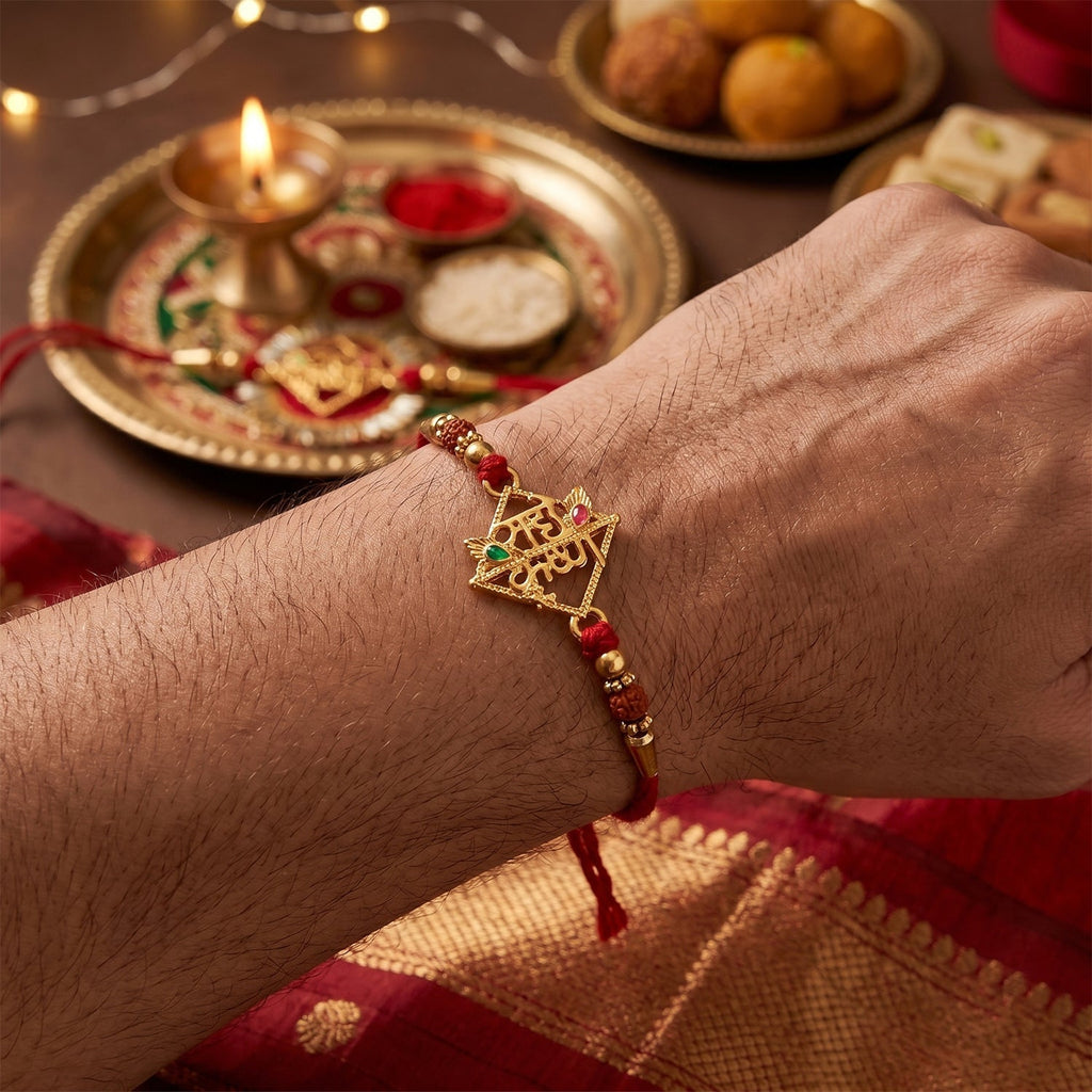 ALVENZA Radhe Krishna Rakhi – Elegant Designer Thread for Raksha Bandhan