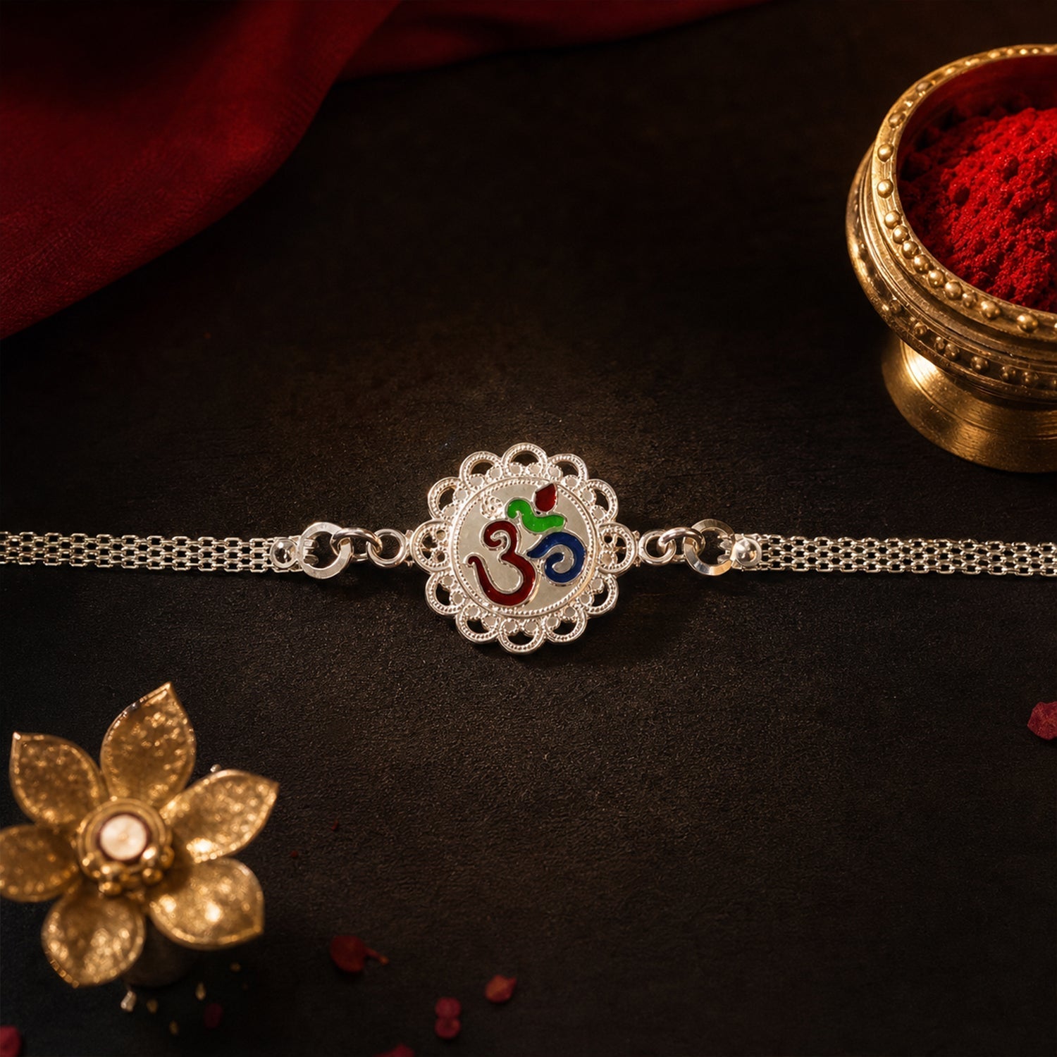 ALVENZA Silver Om Chain Rakhi – Elegant & Meaningful Festival Gift