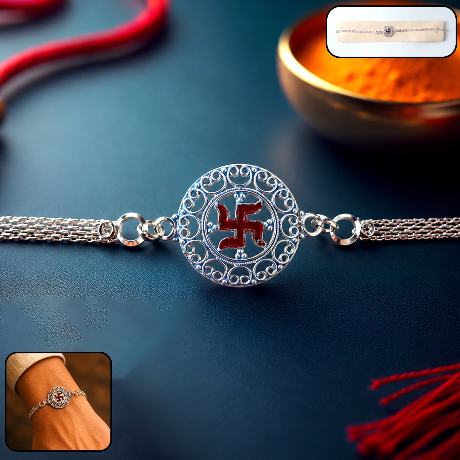 ALVENZA Rakshabandhan Silver Swastik Rakhi – Elegant Designer Gift