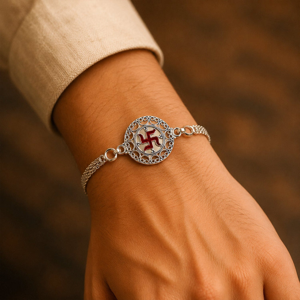 ALVENZA Rakshabandhan Silver Swastik Rakhi – Elegant Designer Gift