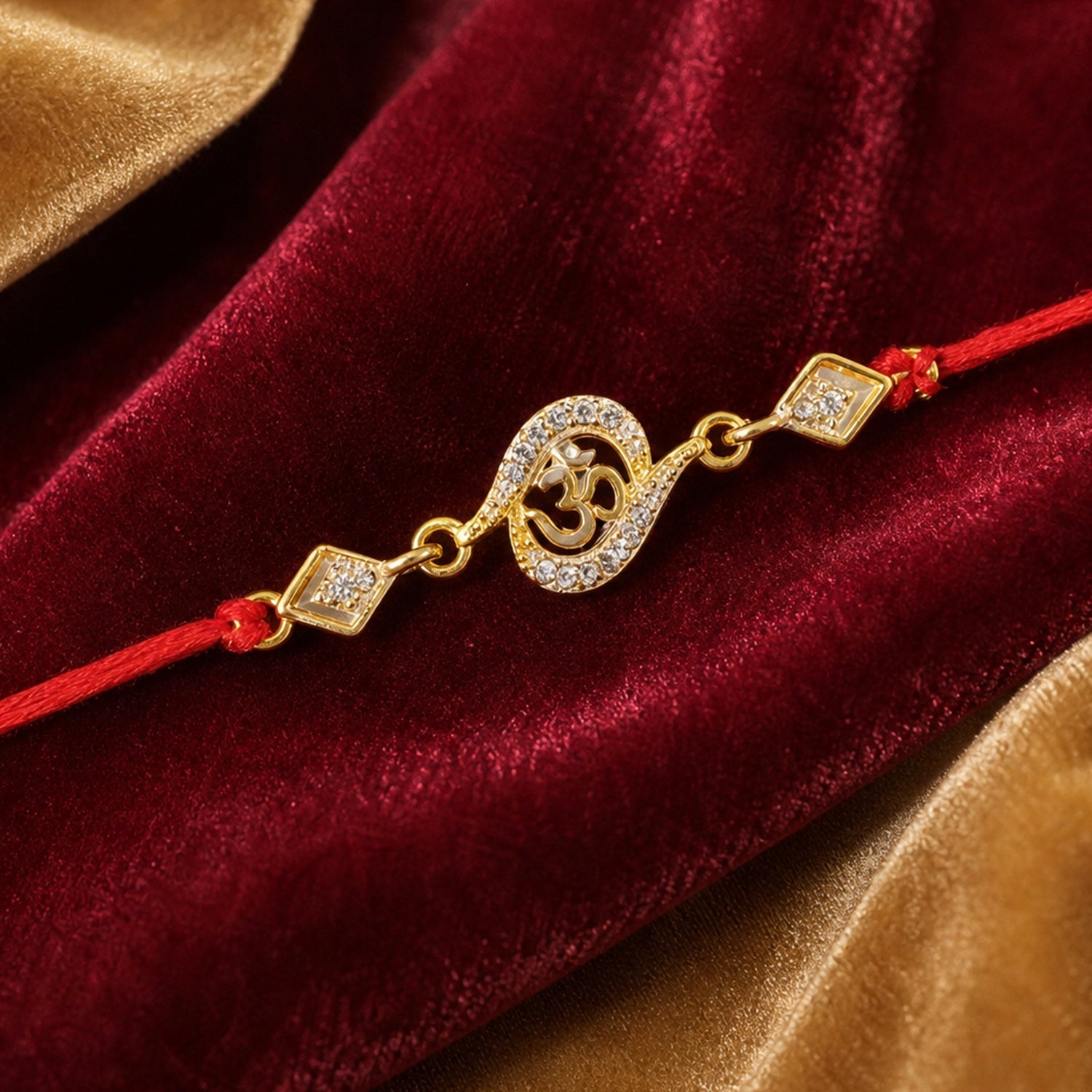 ALVENZA Om Rakhi – Elegant Stone Work & Red Thread for Raksha Bandhan