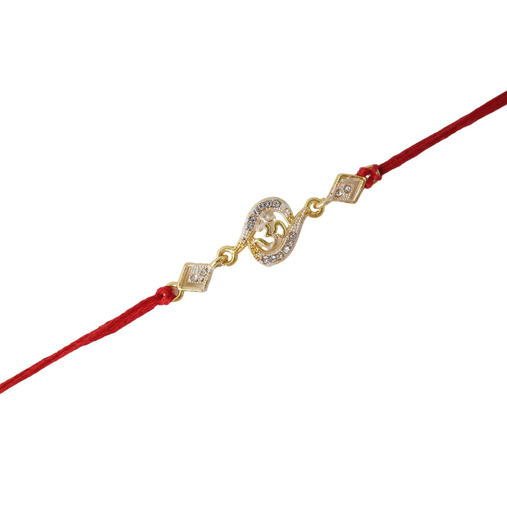 ALVENZA Om Rakhi – Elegant Stone Work & Red Thread for Raksha Bandhan