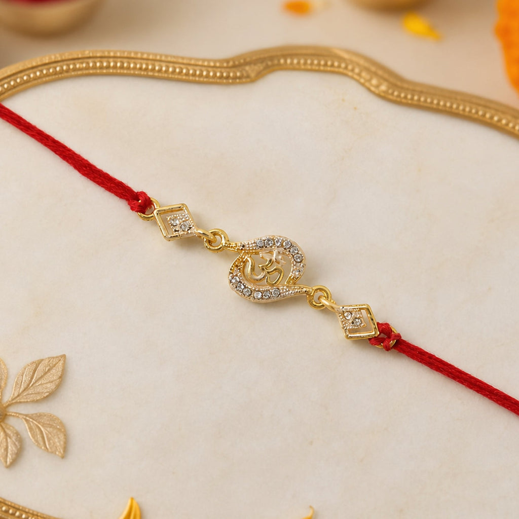 ALVENZA Om Rakhi – Elegant Stone Work & Red Thread for Raksha Bandhan