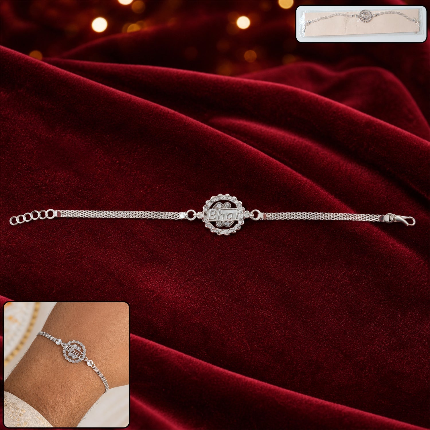 ALVENZA Silver Bhai Chain Rakhi, Modern Design for Raksha Bandhan
