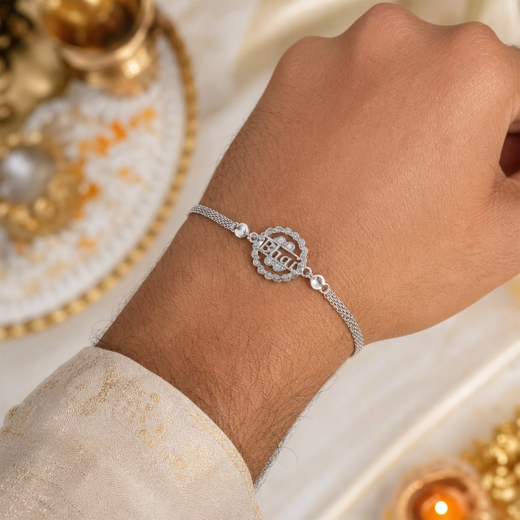 ALVENZA Silver Bhai Chain Rakhi, Modern Design for Raksha Bandhan