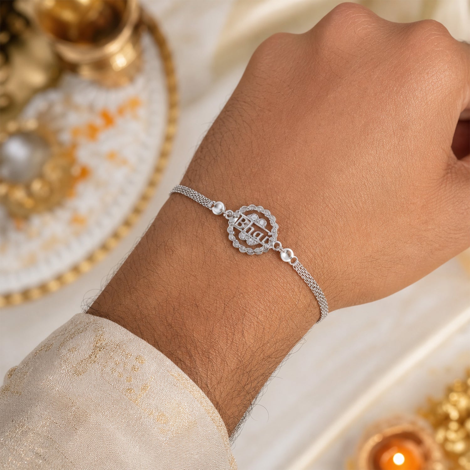 ALVENZA Silver Bhai Chain Rakhi, Modern Design for Raksha Bandhan