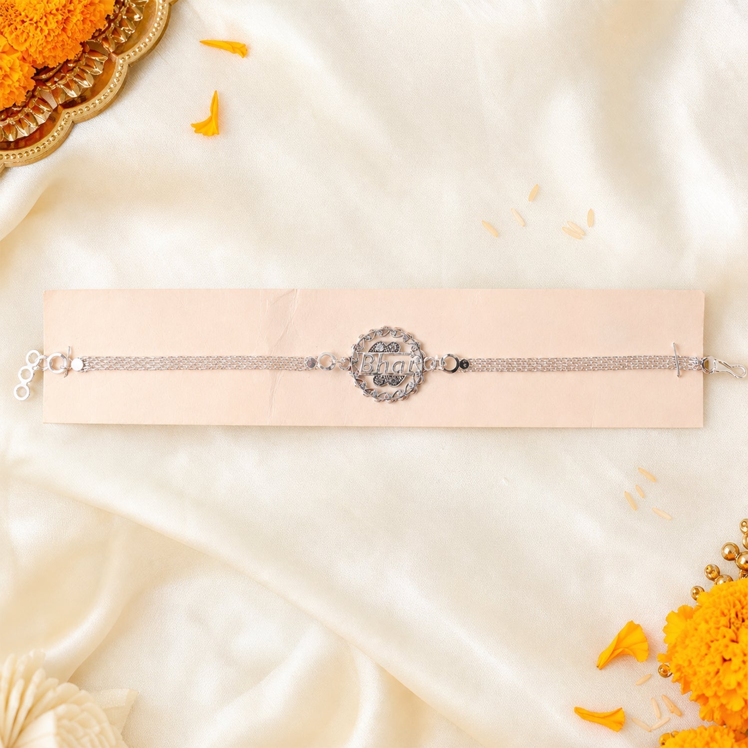 ALVENZA Silver Bhai Chain Rakhi, Modern Design for Raksha Bandhan