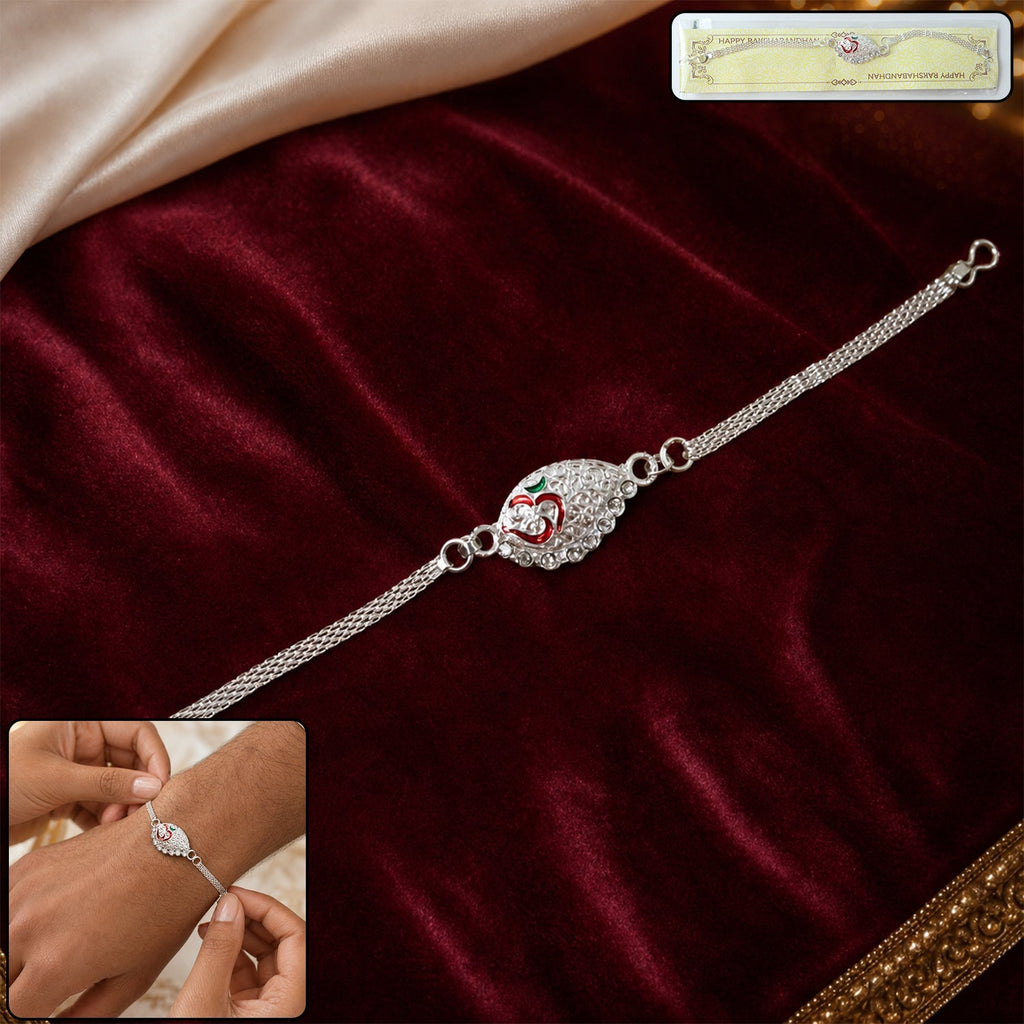 ALVENZA Silver Om Chain Rakhi – Elegant & Lightweight Design for Raksha Bandhan