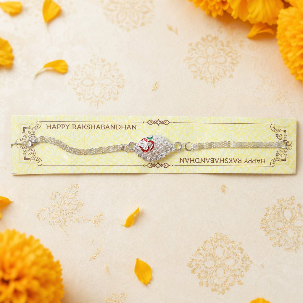 ALVENZA Silver Om Chain Rakhi – Elegant & Lightweight Design for Raksha Bandhan
