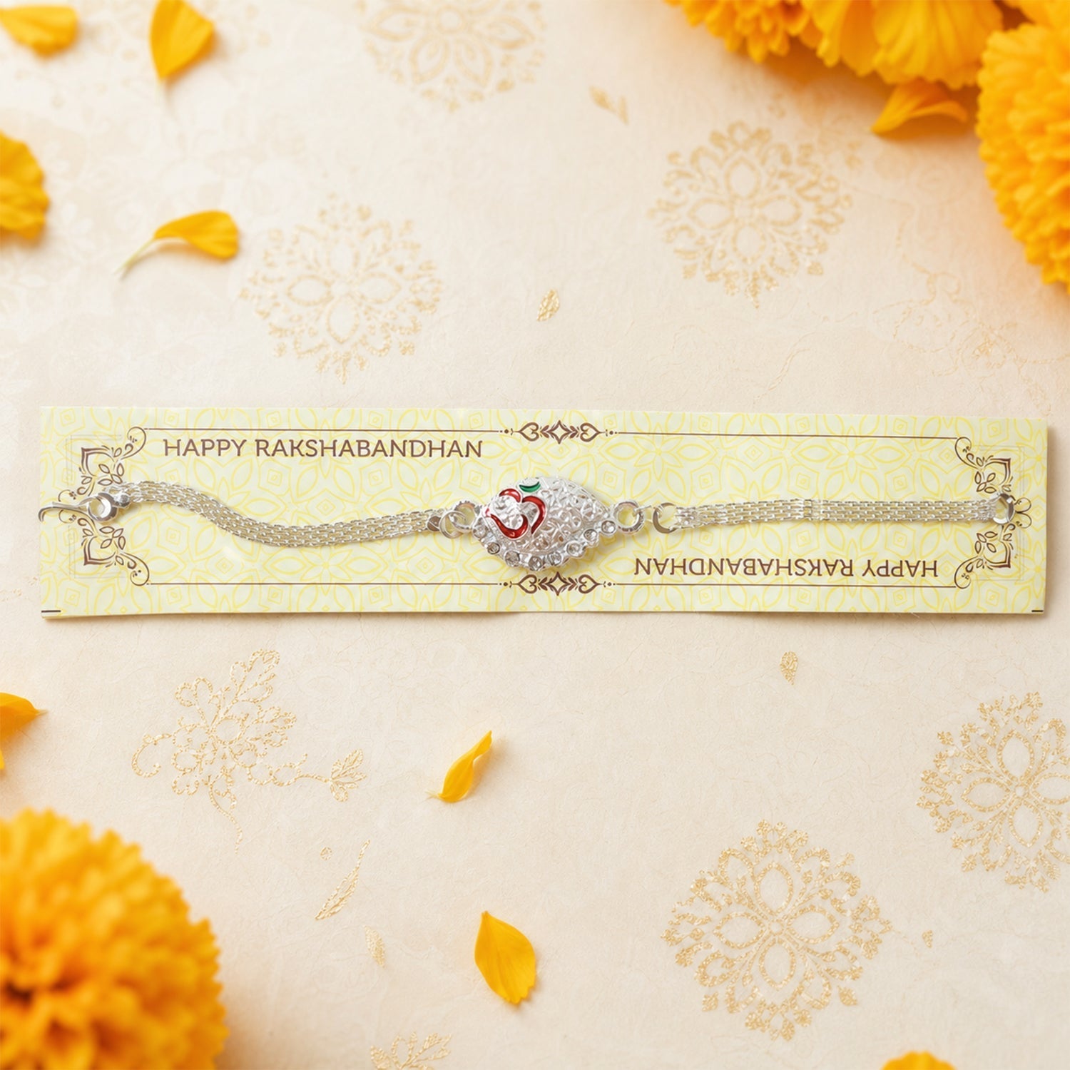 ALVENZA Silver Om Chain Rakhi – Elegant & Lightweight Design for Raksha Bandhan
