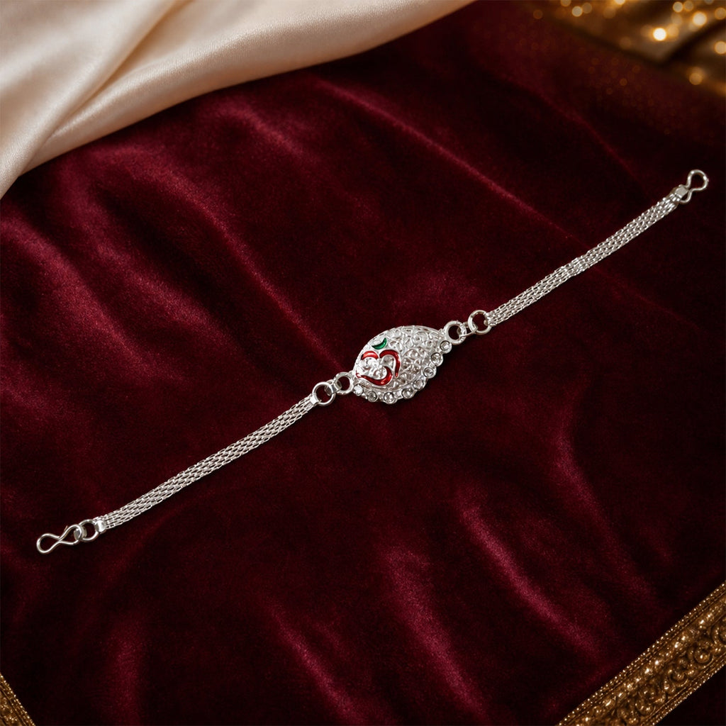 ALVENZA Silver Om Chain Rakhi – Elegant & Lightweight Design for Raksha Bandhan