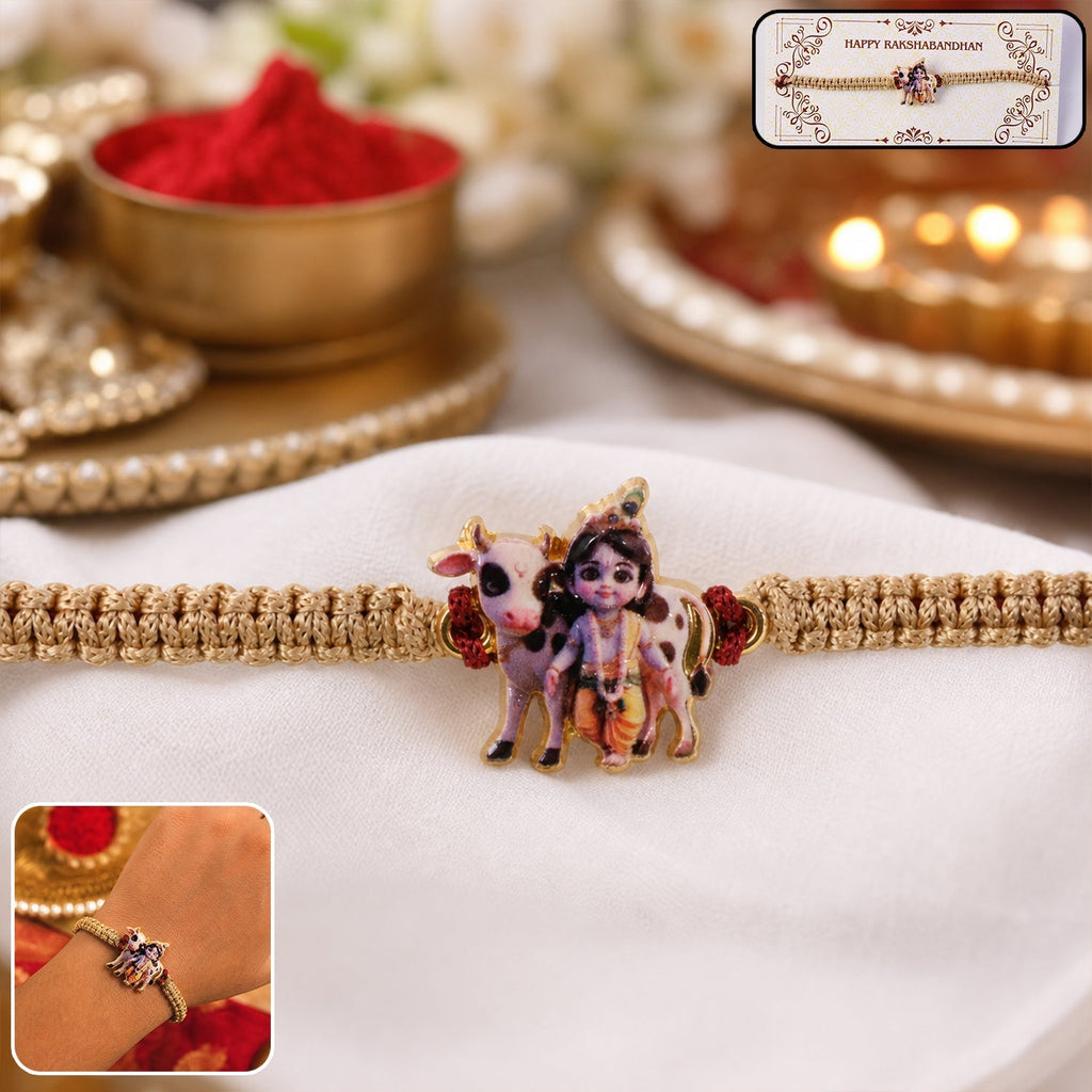 ALVENZA Krishna Cow Rakhi – Traditional & Stylish Brother Gift