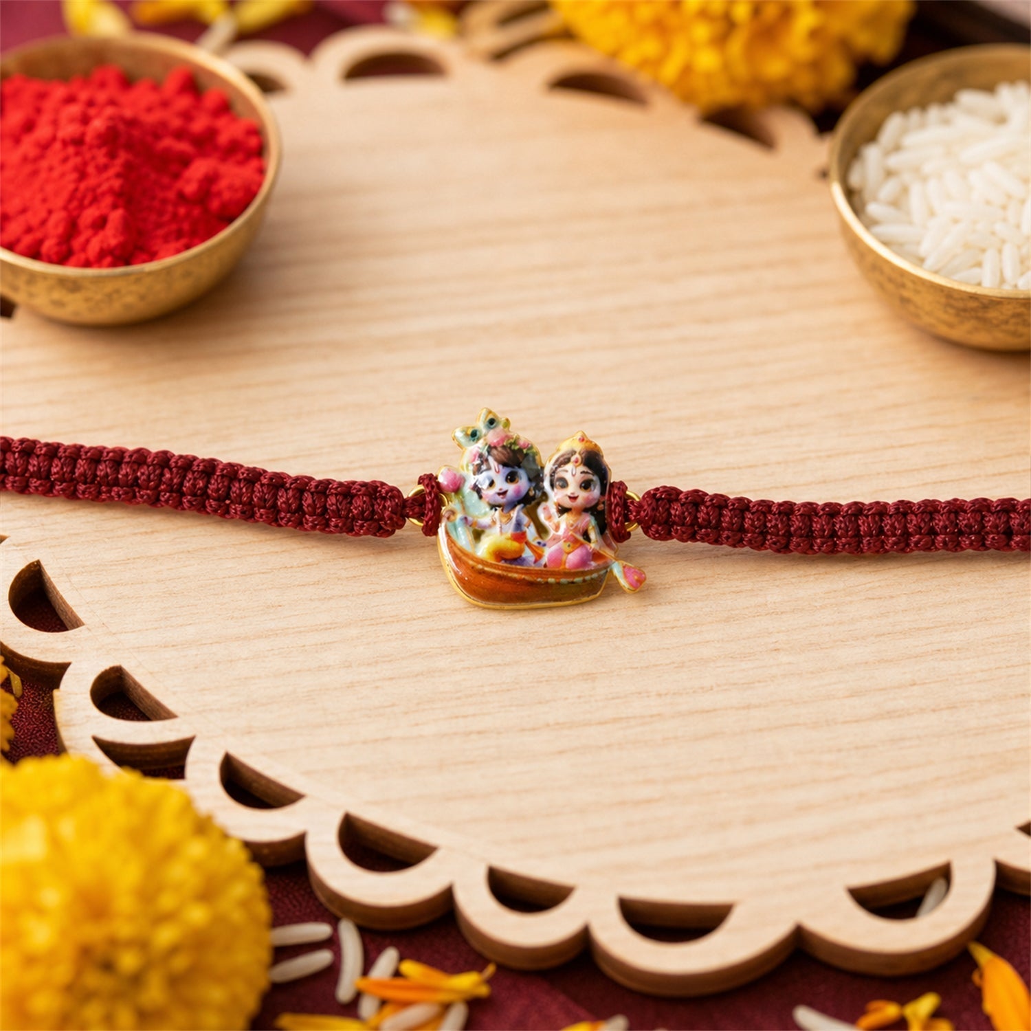 ALVENZA Krishna Boat Design Fancy Dori Rakhi – Elegant Brother Gift Idea