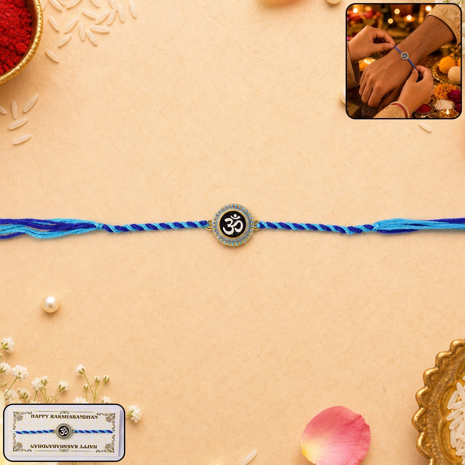 ALVENZA Om Rakhi – Elegant Blue Dori for Brothers on Raksha Bandhan