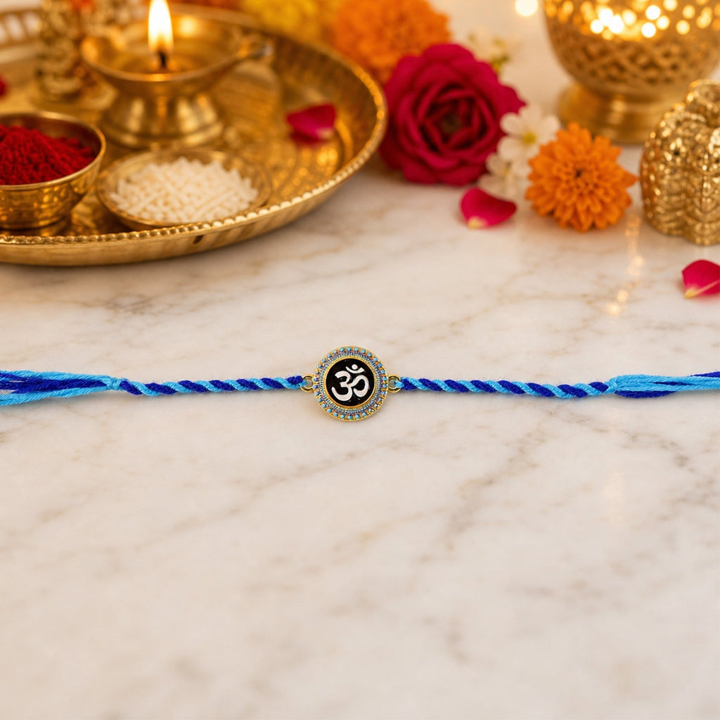 ALVENZA Om Rakhi – Elegant Blue Dori for Brothers on Raksha Bandhan