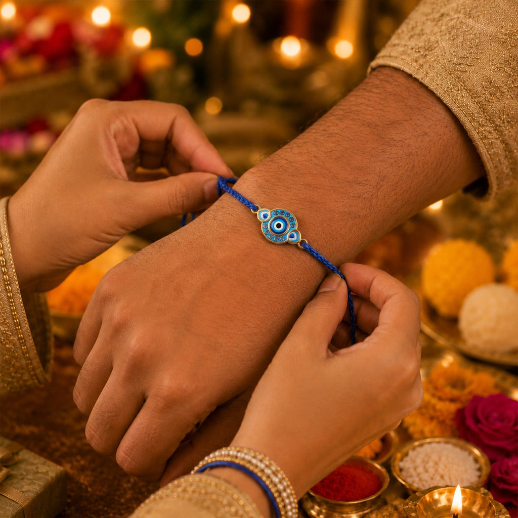 ALVENZA Blue Evil Eye Rakhi – Stylish and Protective for Raksha Bandhan
