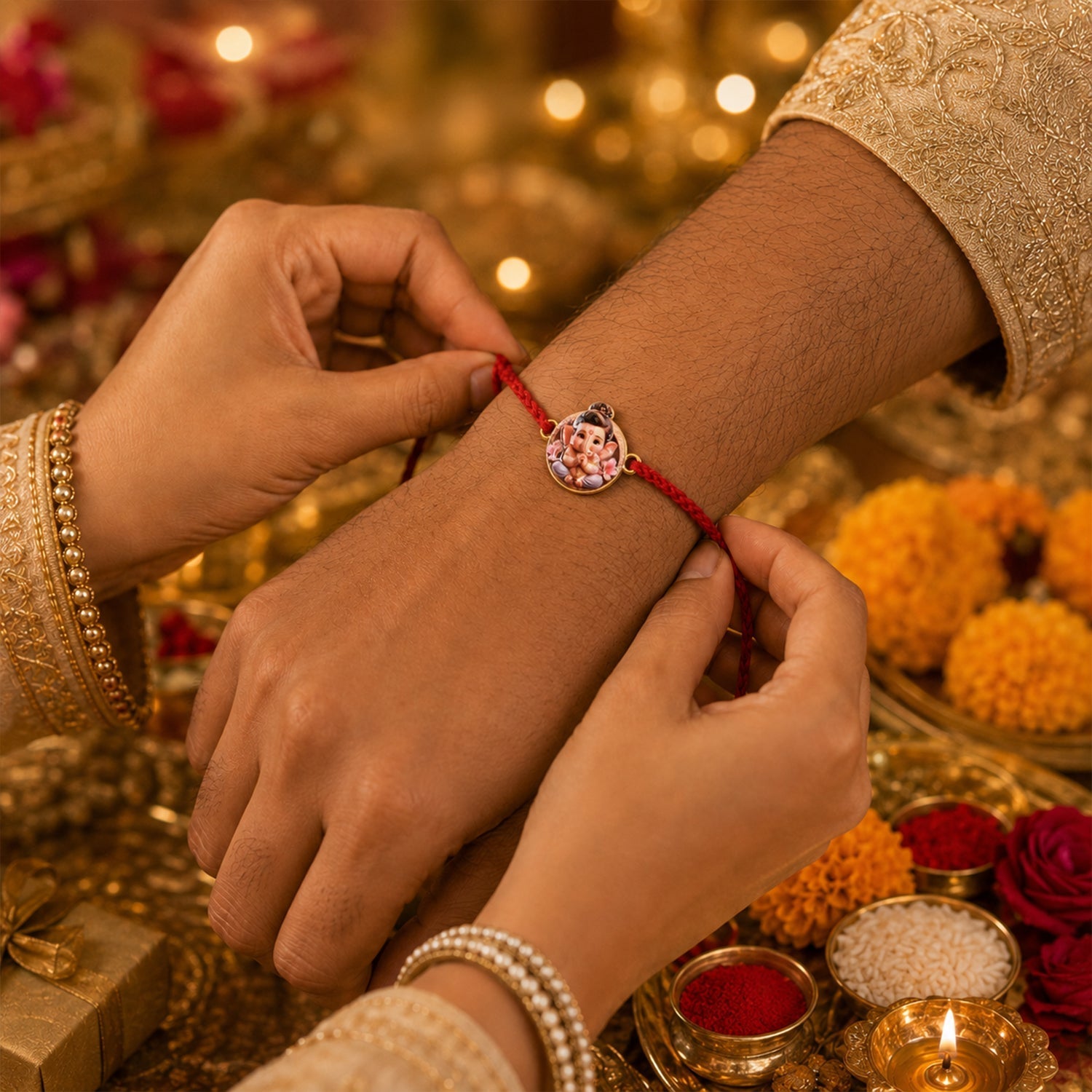 ALVENZA Ganesh Rakhi – Elegant Traditional Brother Gift