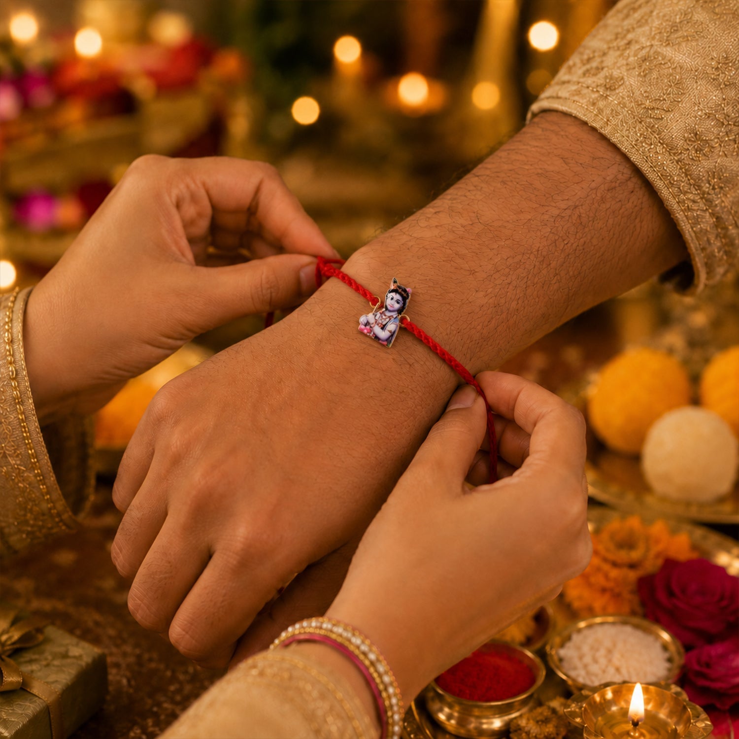 ALVENZA Krishna Charm Rakhi – Stylish Lightweight Festive Gift for Brothers