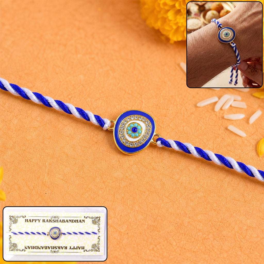 ALVENZA Blue Round Stone Rakhi – Stylish & Traditional Gifting