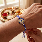 ALVENZA Blue Round Stone Rakhi – Stylish & Traditional Gifting