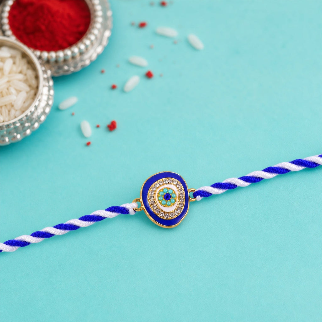 ALVENZA Blue Round Stone Rakhi – Stylish & Traditional Gifting