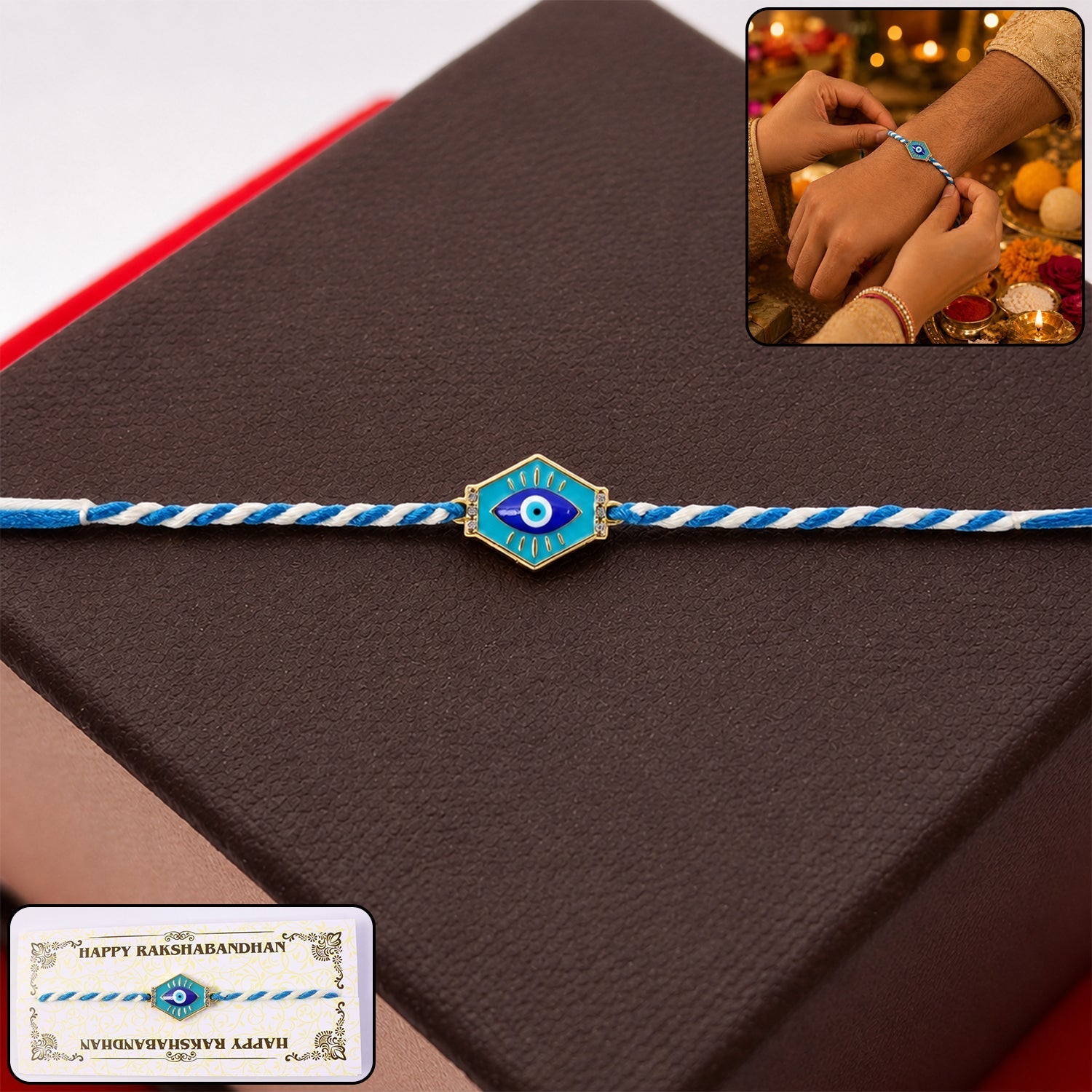 ALVENZA Evil Eye Charm Dori Rakhi – Stylish & Lightweight Gift