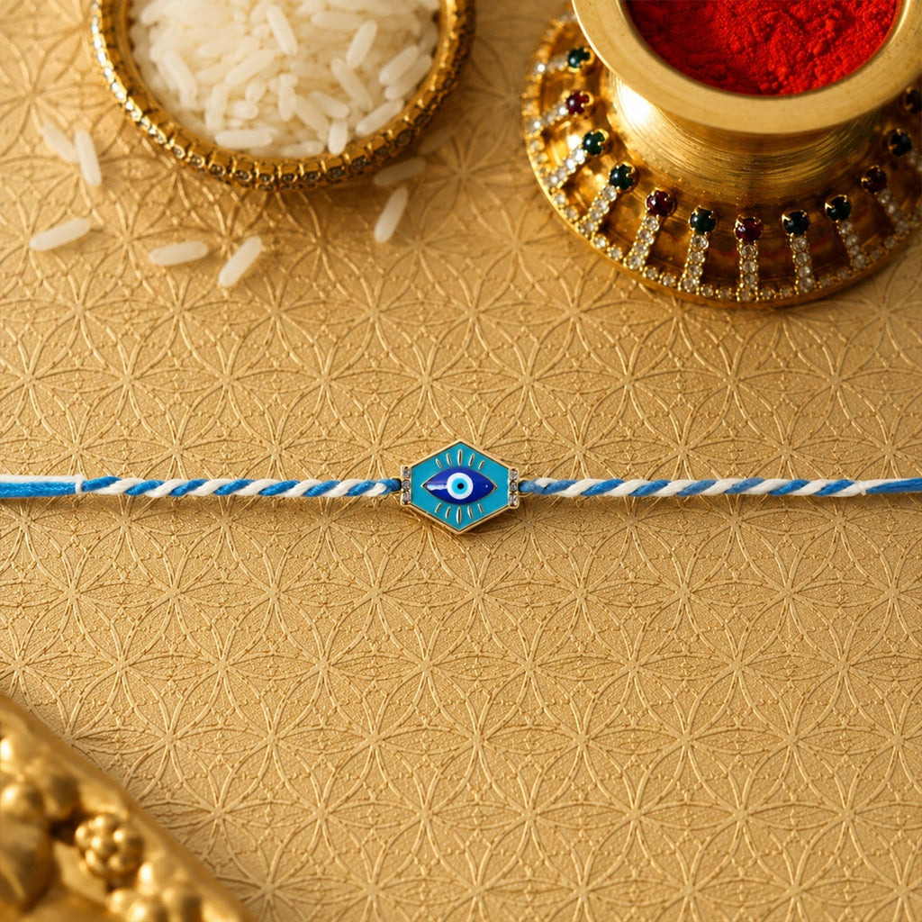 ALVENZA Evil Eye Charm Dori Rakhi – Stylish & Lightweight Gift