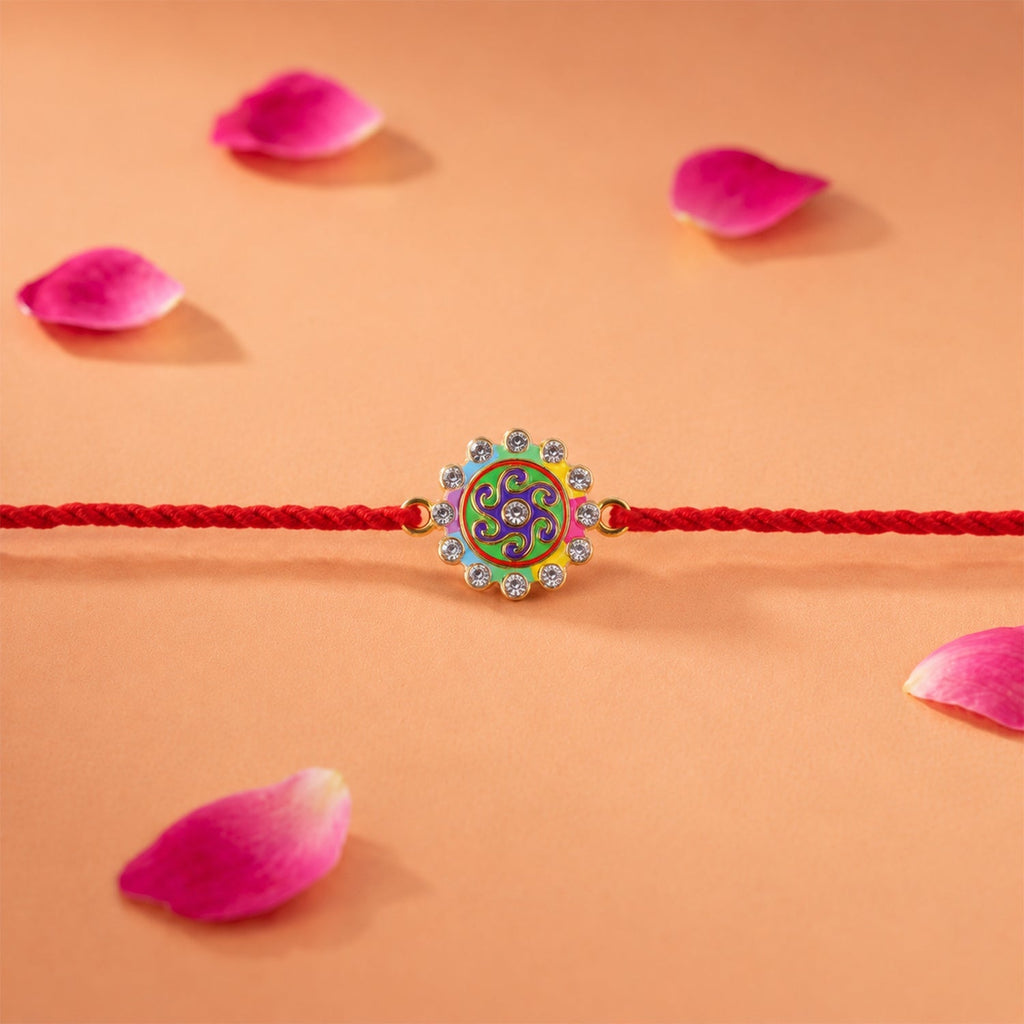 ALVENZA Colorful Round Stone Rakhi – Elegant Brother Gift for Raksha Bandhan