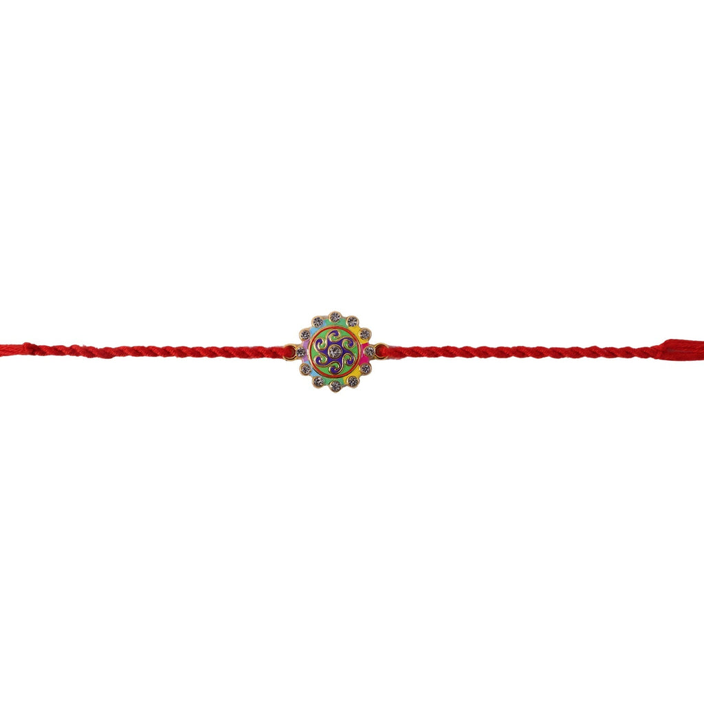 ALVENZA Colorful Round Stone Rakhi – Elegant Brother Gift for Raksha Bandhan