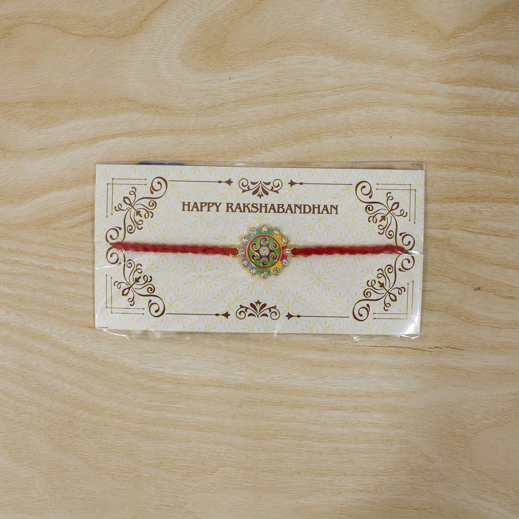 ALVENZA Colorful Round Stone Rakhi – Elegant Brother Gift for Raksha Bandhan