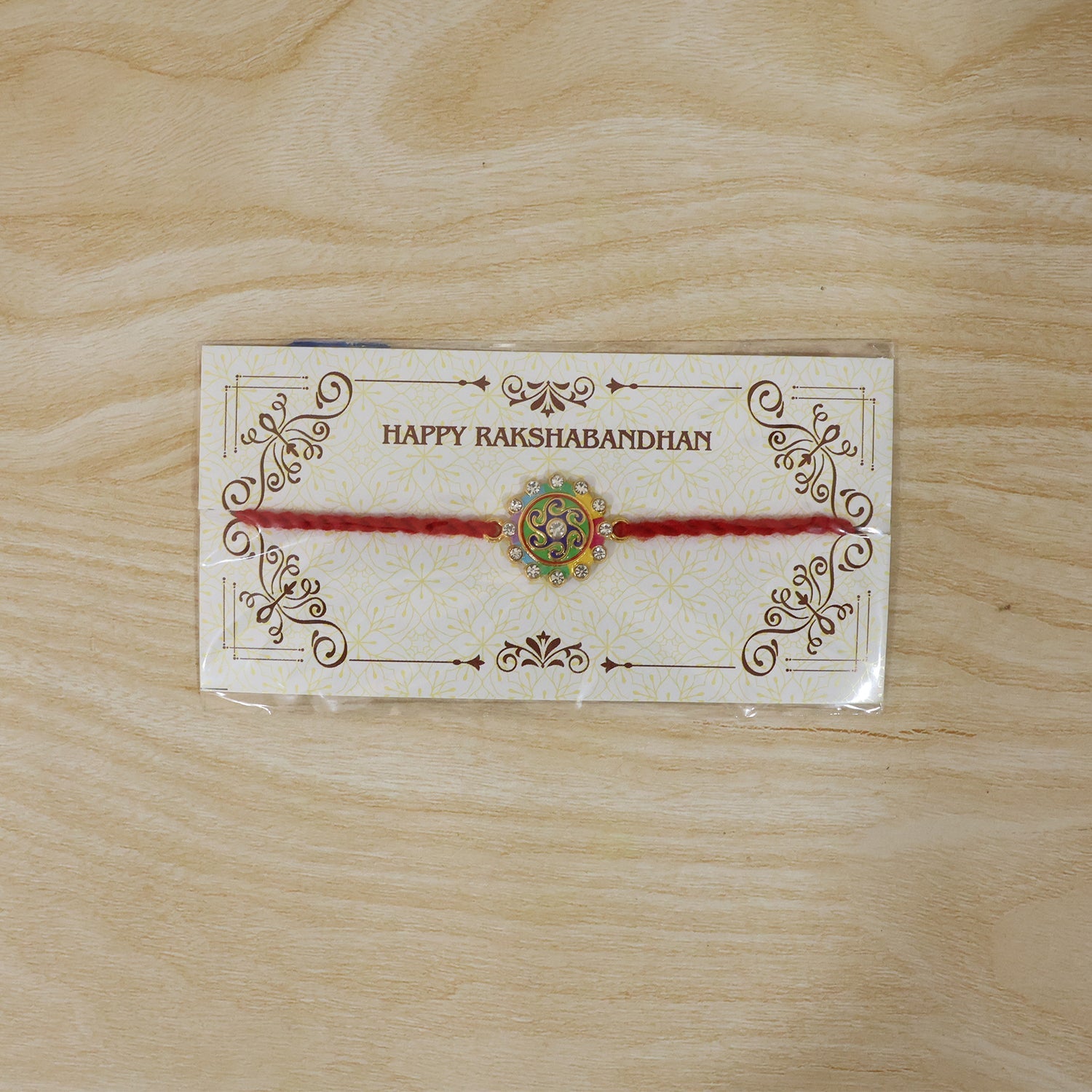 ALVENZA Colorful Round Stone Rakhi – Elegant Brother Gift for Raksha Bandhan