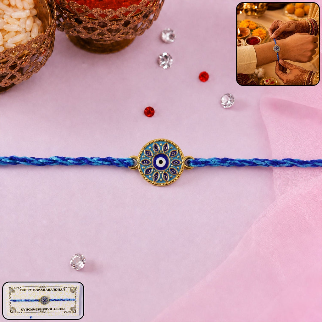 ALVENZA Rakshabandhan Blue Evil Eye Rakhi – Stylish & Protective Design