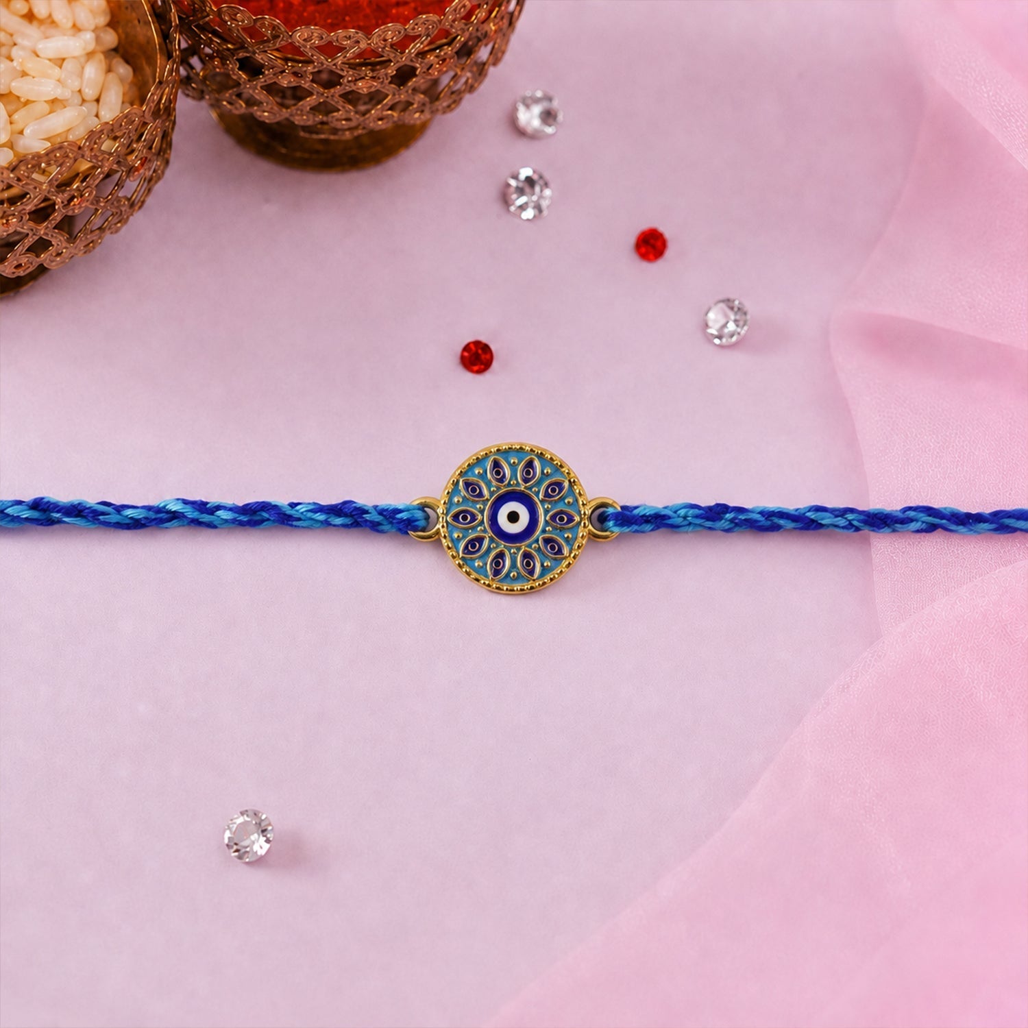 ALVENZA Rakshabandhan Blue Evil Eye Rakhi – Stylish & Protective Design