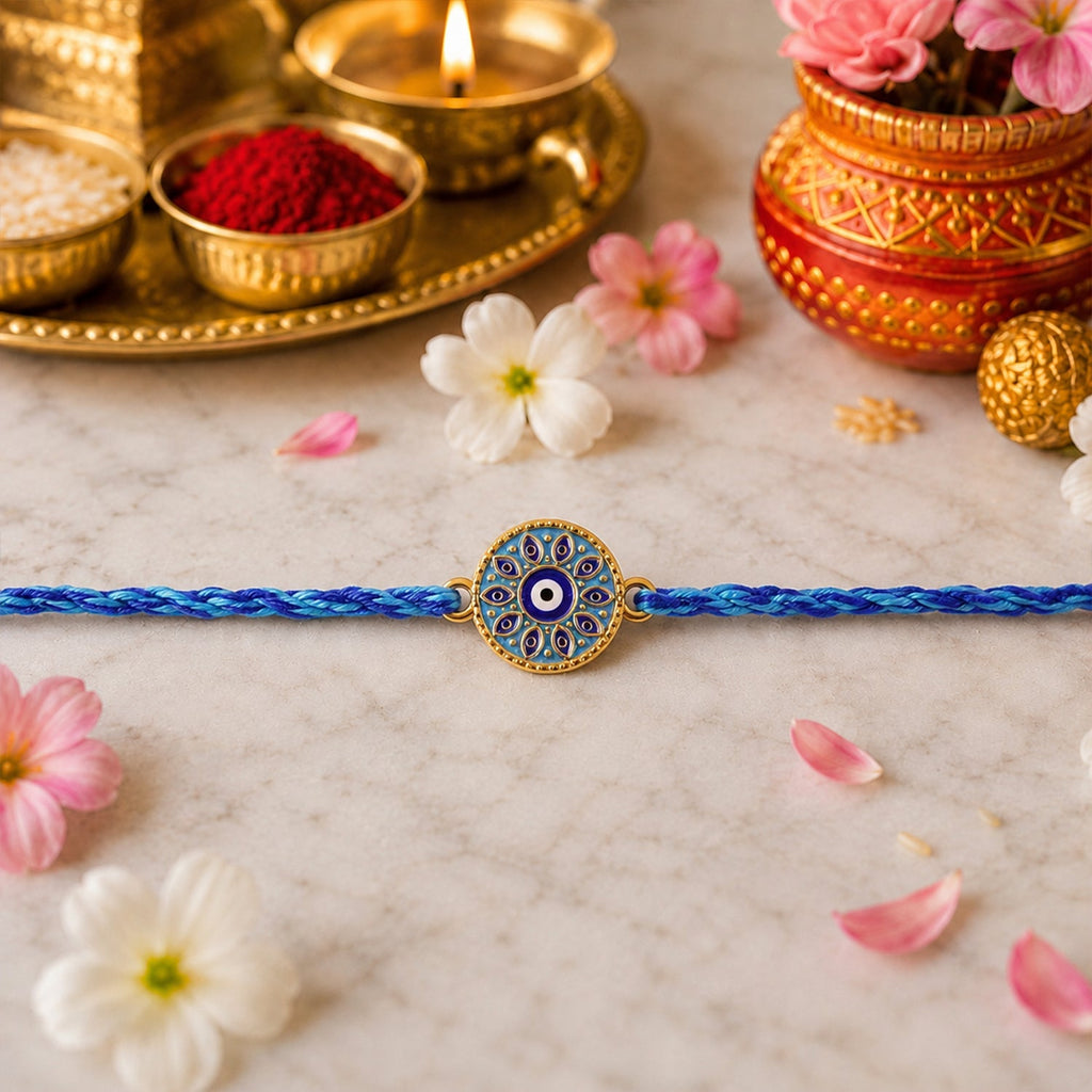 ALVENZA Rakshabandhan Blue Evil Eye Rakhi – Stylish & Protective Design