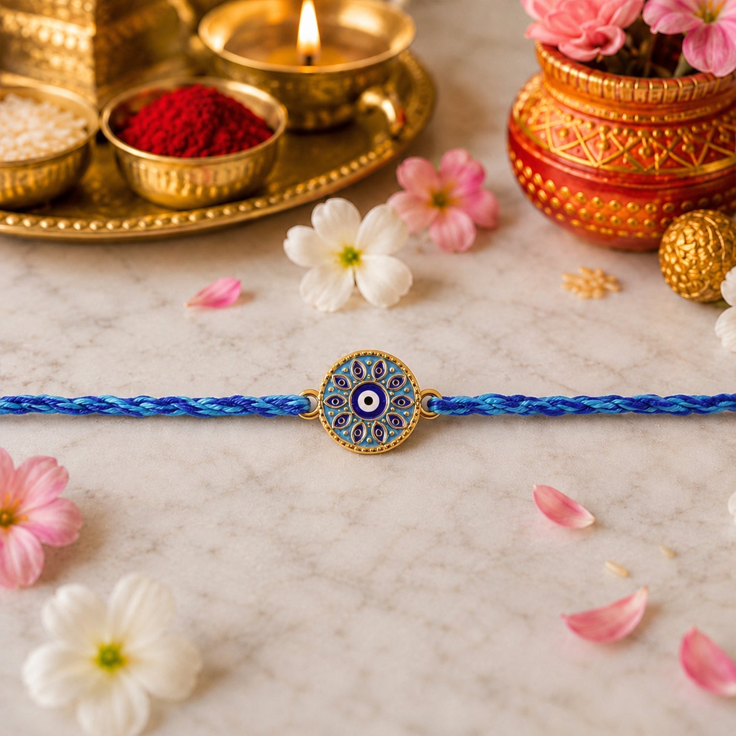ALVENZA Rakshabandhan Blue Evil Eye Rakhi – Stylish & Protective Design