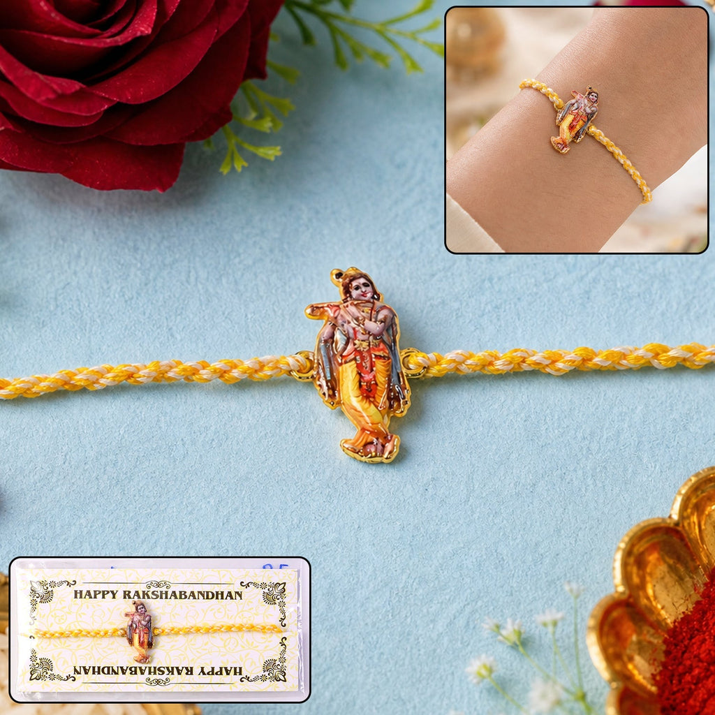 ALVENZA Krishna Flute Charm Rakhi – Stylish & Lightweight Dori Design