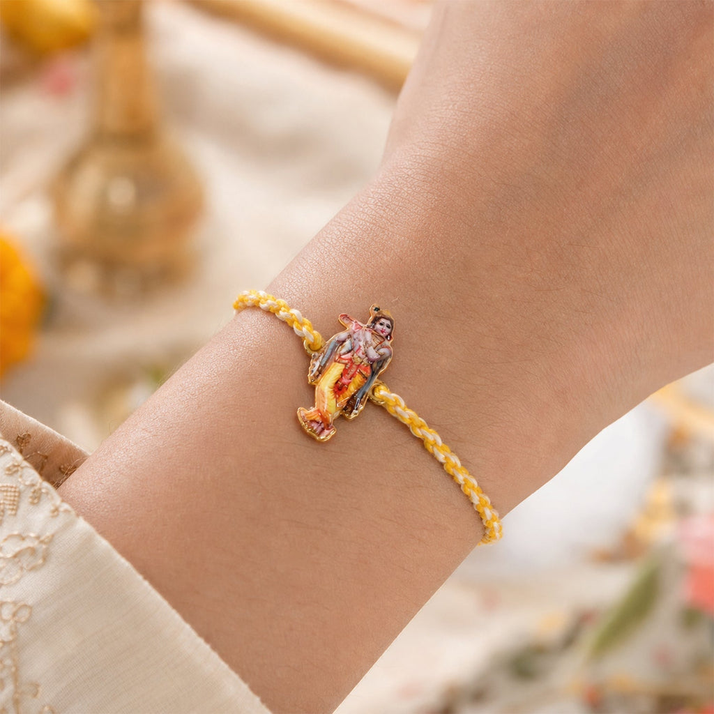 ALVENZA Krishna Flute Charm Rakhi – Stylish & Lightweight Dori Design