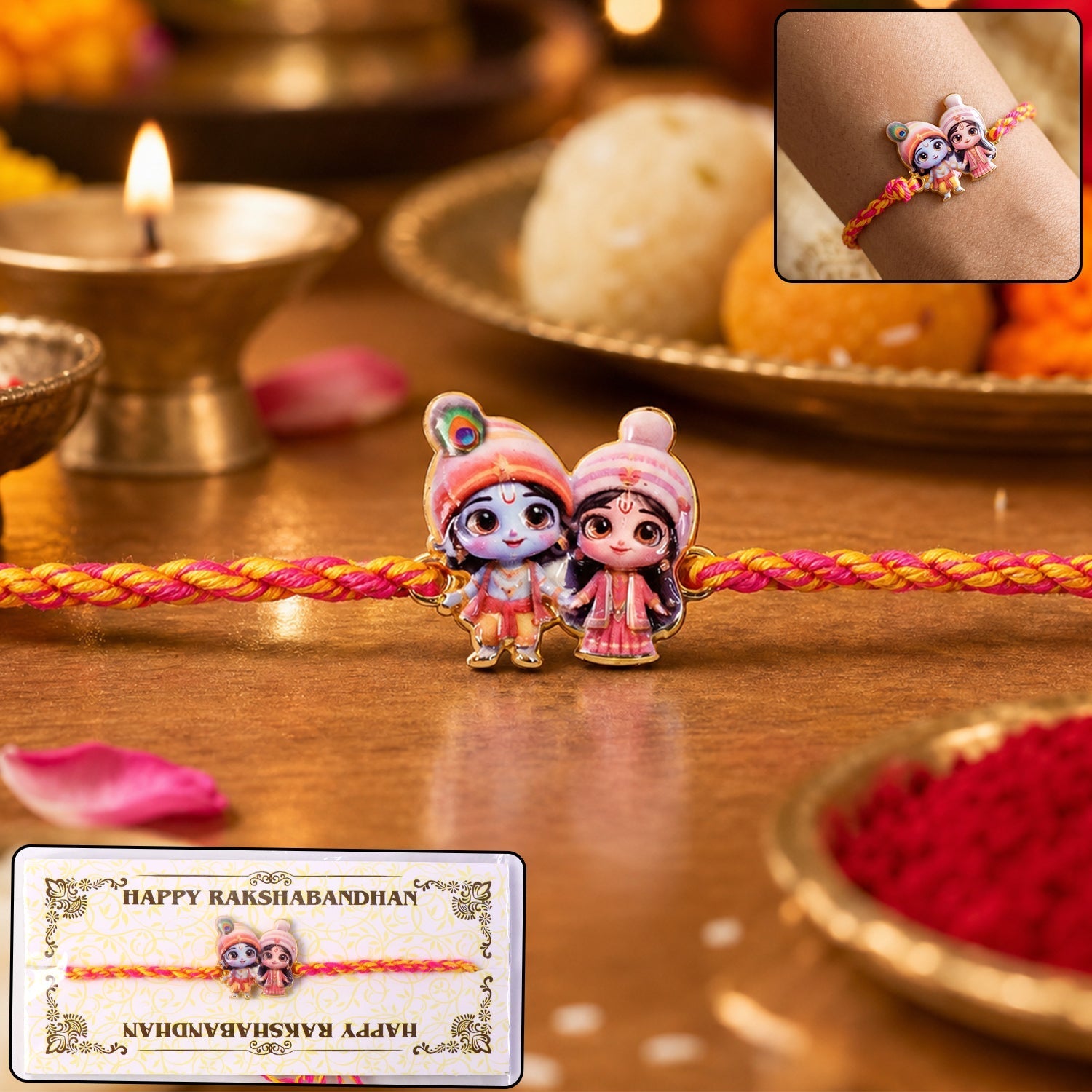 ALVENZA Radha Krishna Rakhi – Elegant & Traditional Design for Brothers