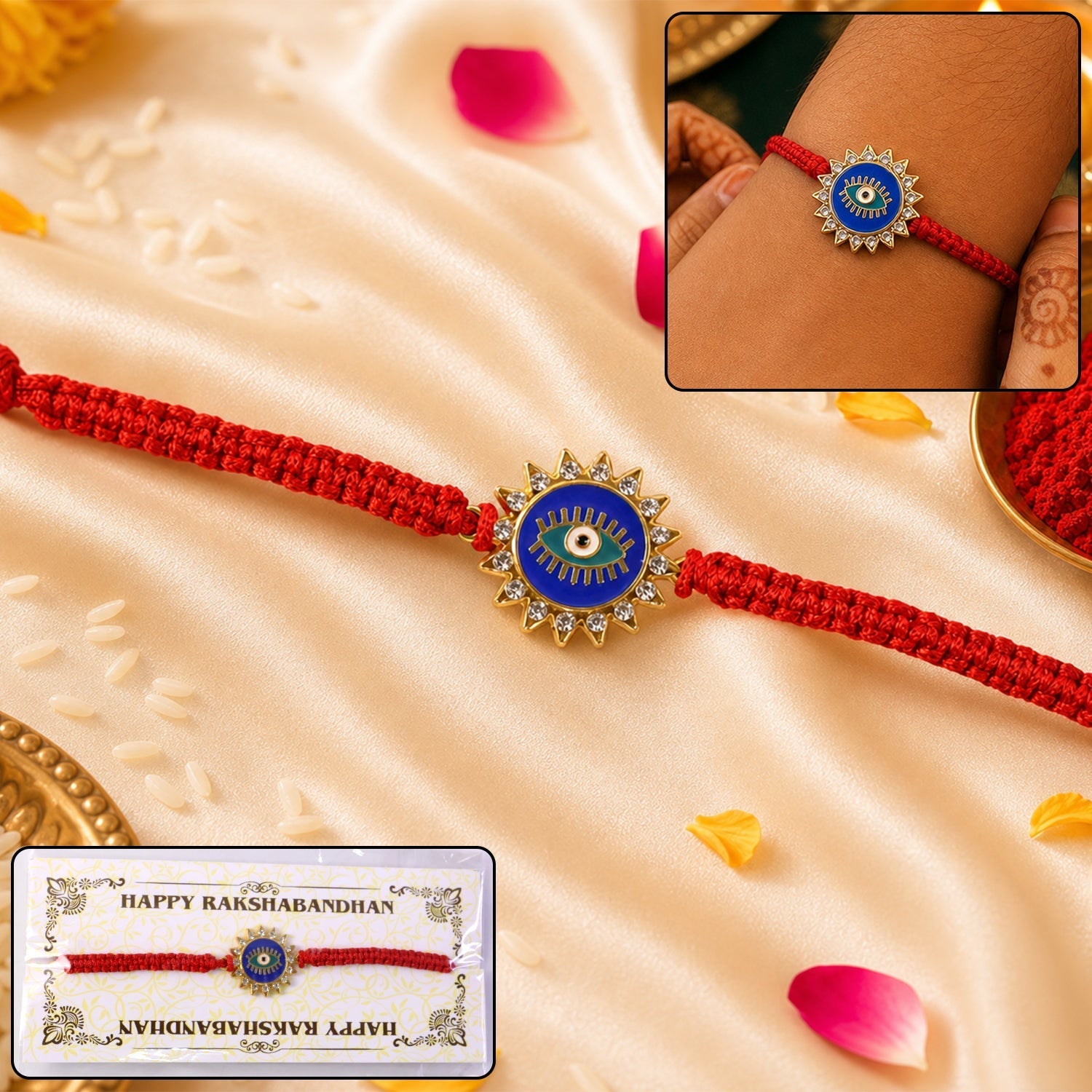 ALVENZA Blue Evil Eye Rakhi – Stylish, Lightweight & Protective