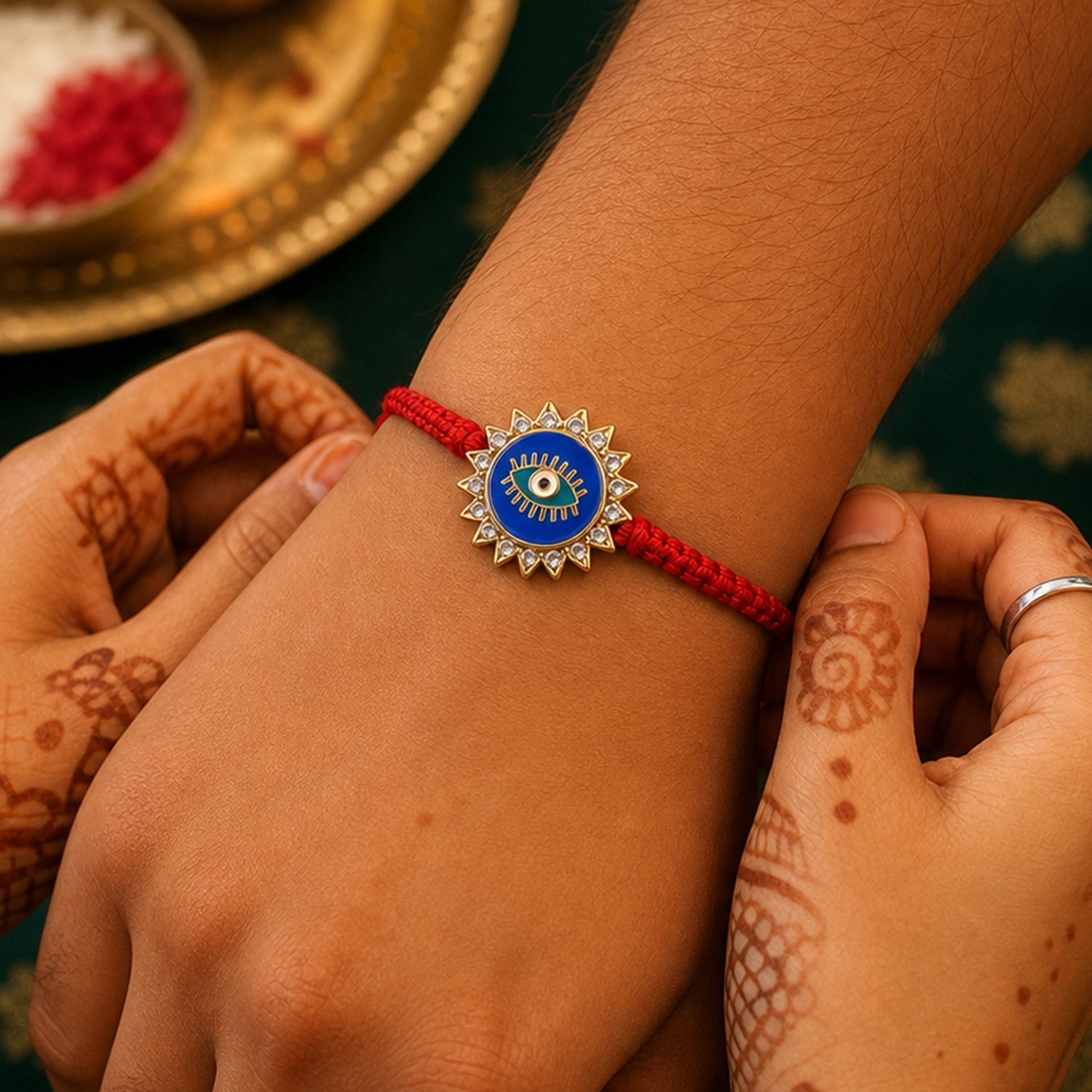 ALVENZA Blue Evil Eye Rakhi – Stylish, Lightweight & Protective