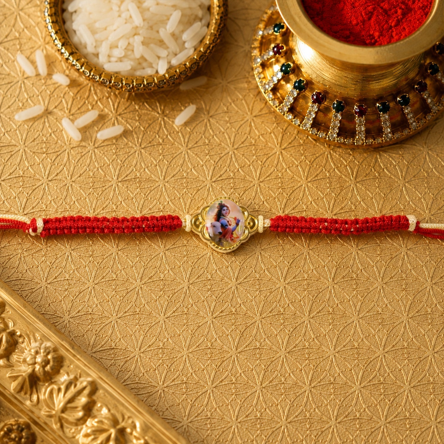 ALVENZA Krishna Cow Charm Rakhi – Stylish & Traditional for Brothers