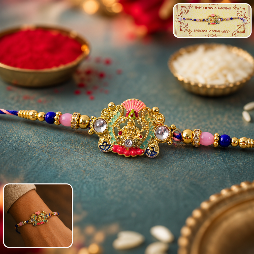ALVENZA Goddess Charm Rakhi, Beautiful Beaded Brother Gift for Raksha Bandhan