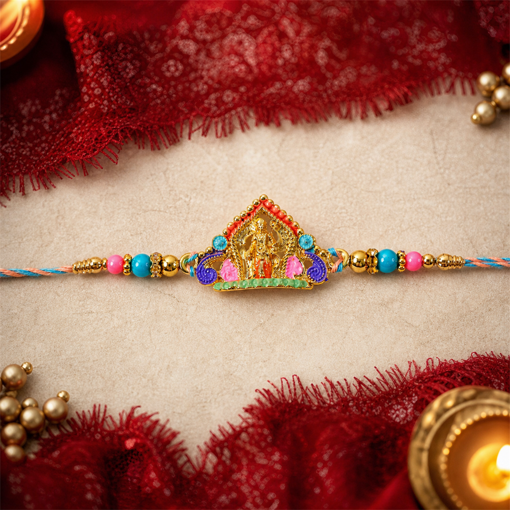 ALVENZA Rakhi – Elegant Divine Idol Charm with Colourful Beads for Rakshabandhan