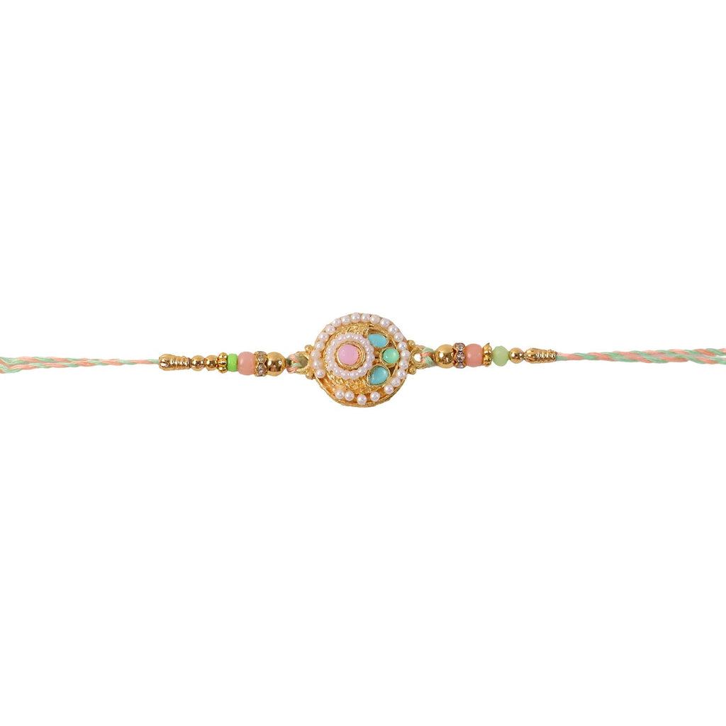 ALVENZA Pastel Pearl Beads Rakhi – Elegant Sibling Festival Accessory